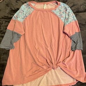 NEW Emerald Pink and Blue Floral Women's Blouse Medium